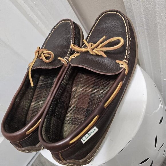 🌴LL Bean Mens Brown Handsewn Leather Moccasin Loafers Size 7✌️ - Picture 2 of 7